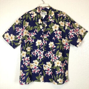 Vintage KY's International Men's XL Hibiscus Floral Print Aloha Hawaiian Shirt